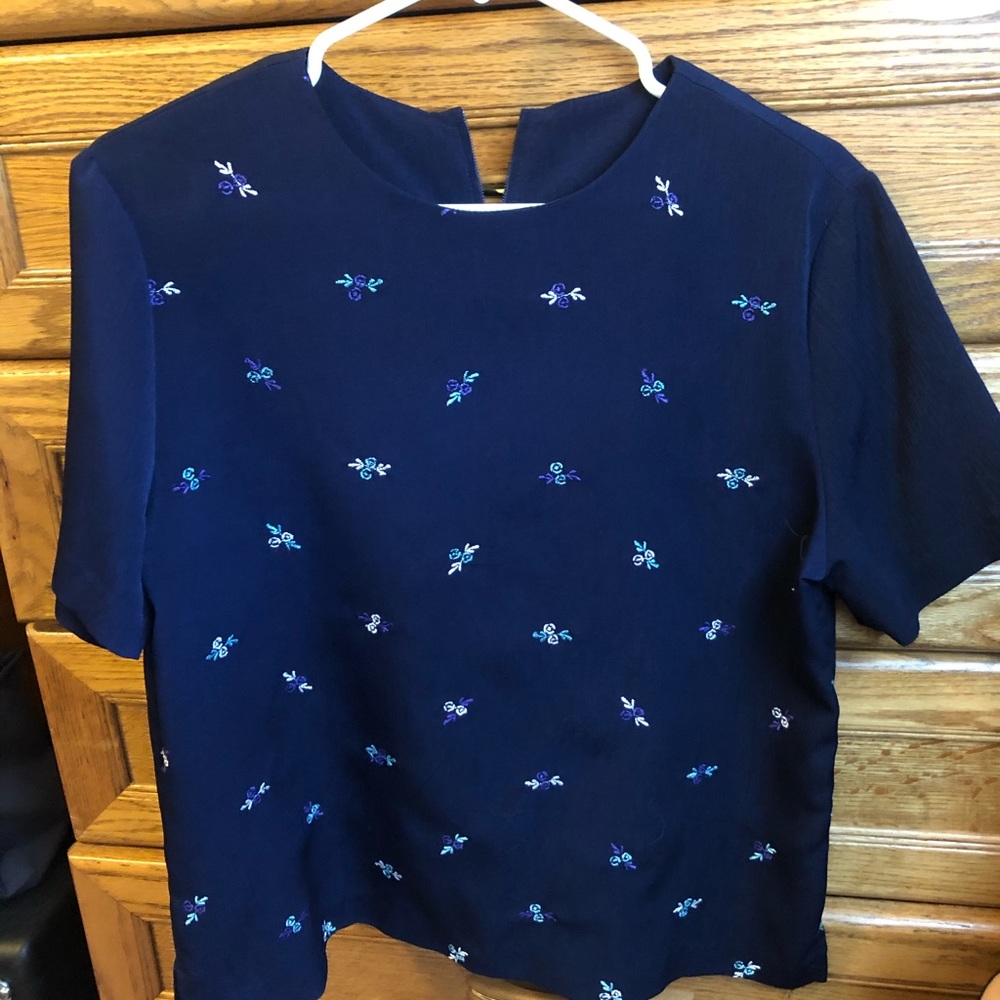 Navy blouse with flowers!